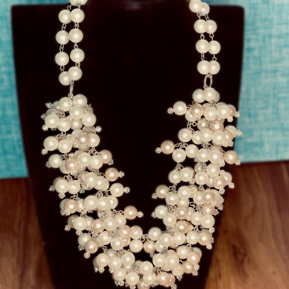 Stella & Dot 18" 3-Strand Clustered Cult Pearl Necklace w/Swarovski Crystals